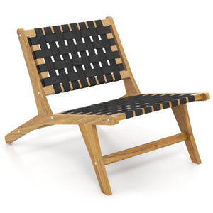 Indoor Patio Teak Wooden Chair with Woven Webbing Seat and Backrest