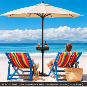 Patio Umbrella Table Tray Adjustable with Storage and Umbrella Poles-Black