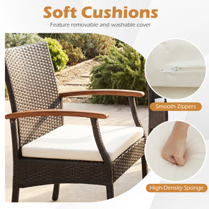 Patio Wicker Chair Set of 2 with Soft Zippered Cushion