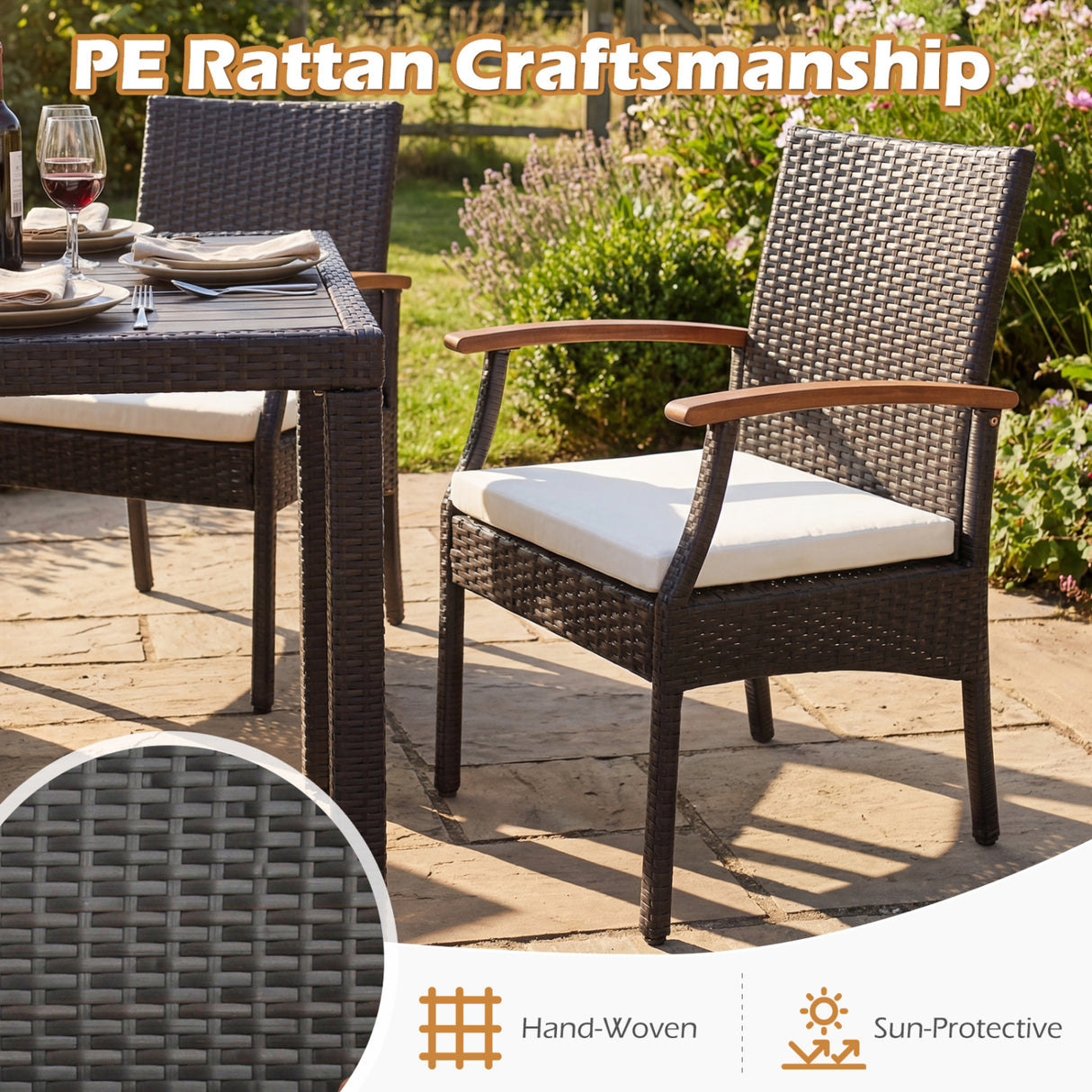 Patio Wicker Chair Set of 2 with Soft Zippered Cushion