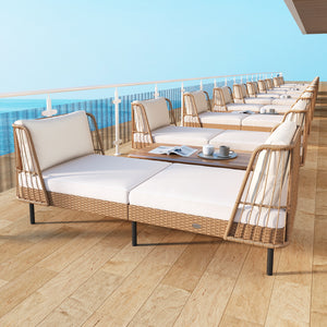 Patio Wicker Daybed Outdoor Boho Rattan Loveseat Sofa with Seat and Back Cushions-White