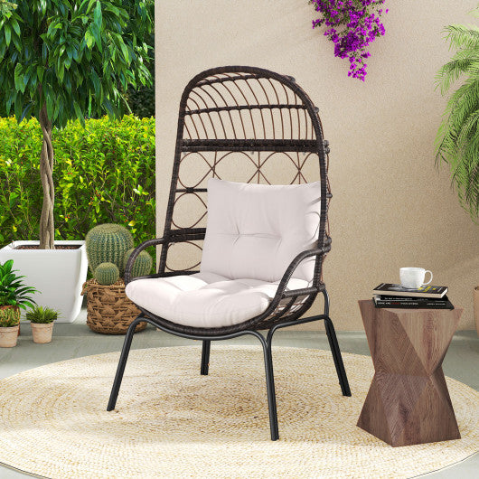 Patio Wicker Egg Chair Outdoor Rattan Lounge Basket with Seat and Back Cushions-Brown