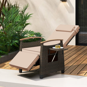 Patio Wicker Recliner Chair with Adjustable Backrest and Footrest-Brown