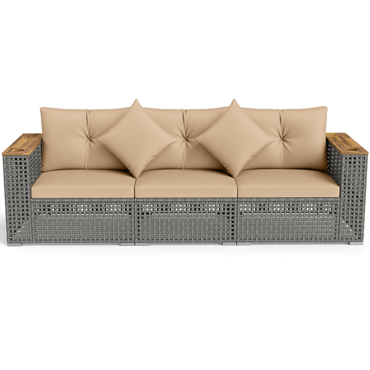Patio Wicker Sectional Furniture Set with 1 Armless and 2 Corner Sofas for Garden-Beige