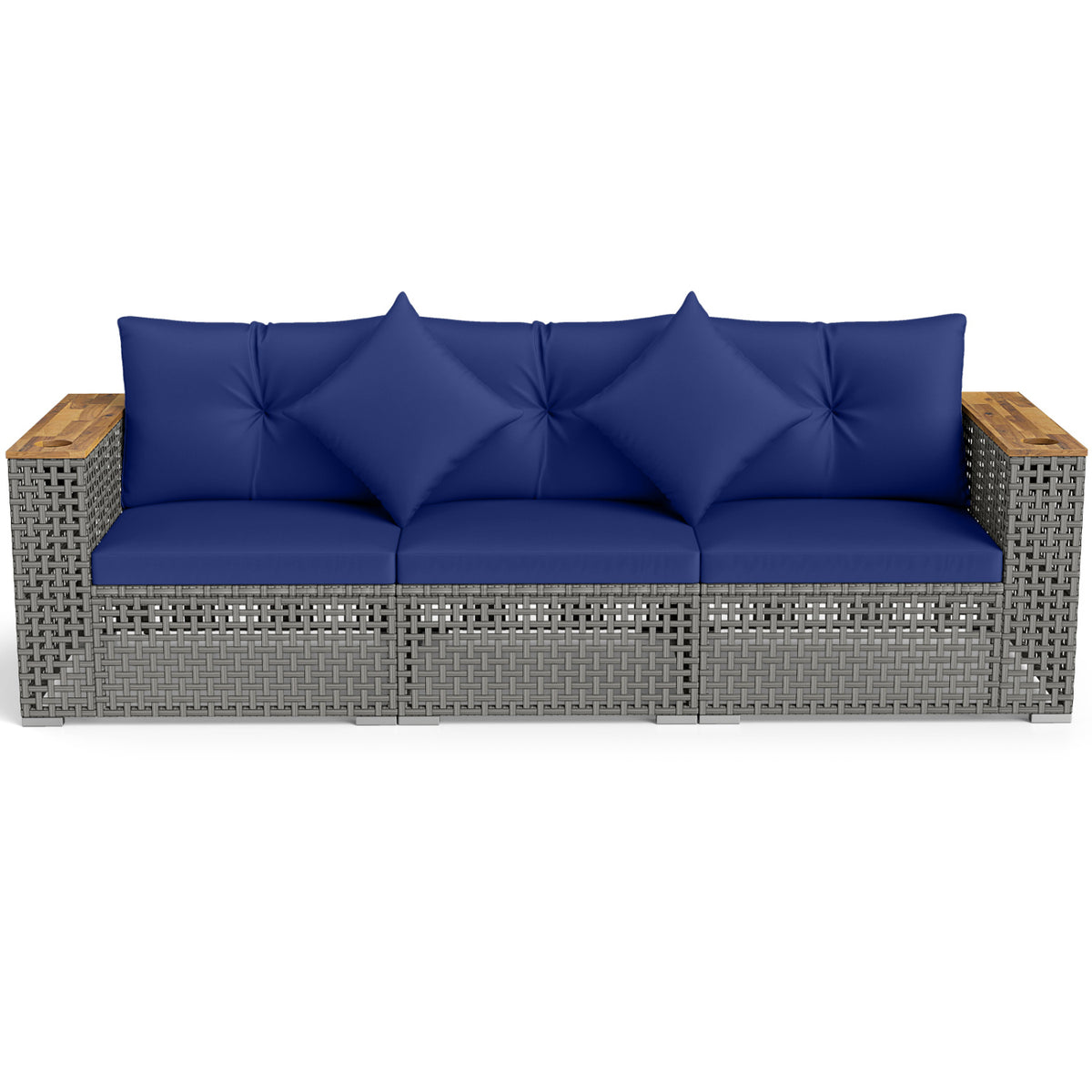 Patio Wicker Sectional Furniture Set with 1 Armless and 2 Corner Sofas for Garden-Navy