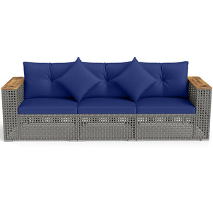 Patio Wicker Sectional Furniture Set with 1 Armless and 2 Corner Sofas for Garden-Navy