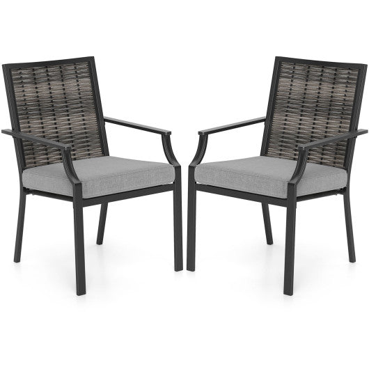 Patio Wicker Chairs Set of 2 Stackable Rattan Armchairs with Removable Cushions-Grey