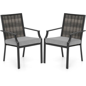 Patio Wicker Chairs Set of 2 Stackable Rattan Armchairs with Removable Cushions-Grey