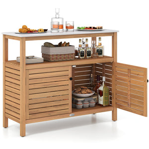 Patio Wood Storage Cabinet Outdoor Acacia Wood Buffet Cabinet