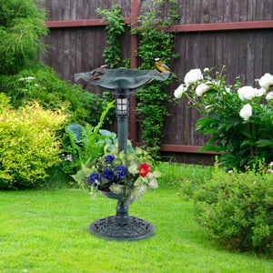 Standing Pedestal Birdbath and Feeder Combo with Lotus Leaf Bowl-Green