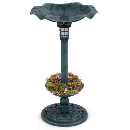 Standing Pedestal Birdbath and Feeder Combo with Lotus Leaf Bowl-Green