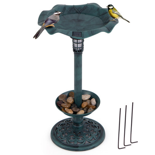 Standing Pedestal Birdbath and Feeder Combo with Lotus Leaf Bowl-Green