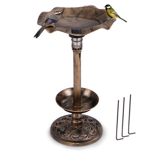 Standing Pedestal Birdbath and Feeder Combo with Lotus Leaf Bowl-Bronze