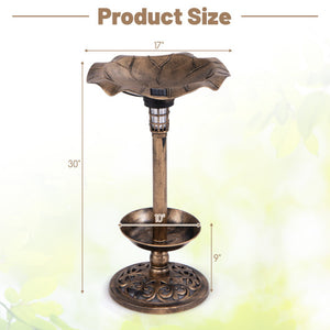 Standing Pedestal Birdbath and Feeder Combo with Lotus Leaf Bowl-Bronze