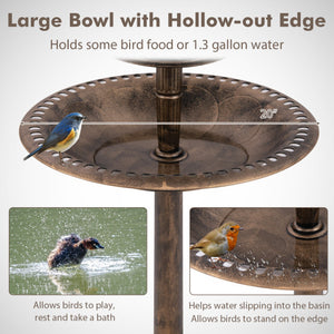 Pedestal Bird Bath with Solar Light with Bird Feeder and Flower Planter-Bronze
