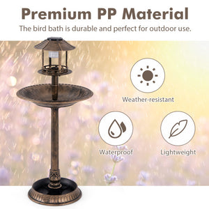 Pedestal Bird Bath with Solar Light with Bird Feeder and Flower Planter-Bronze