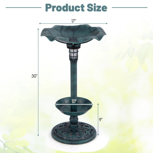 Standing Pedestal Birdbath and Feeder Combo with Lotus Leaf Bowl-Green