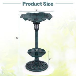 Standing Pedestal Birdbath and Feeder Combo with Lotus Leaf Bowl-Green