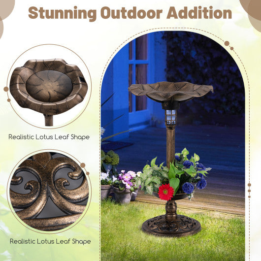 Standing Pedestal Birdbath and Feeder Combo with Lotus Leaf Bowl-Bronze
