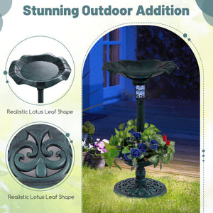 Standing Pedestal Birdbath and Feeder Combo with Lotus Leaf Bowl-Green