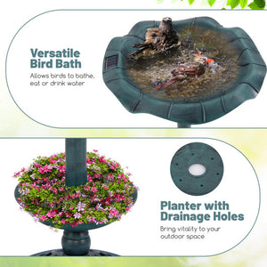 Standing Pedestal Birdbath and Feeder Combo with Lotus Leaf Bowl-Green