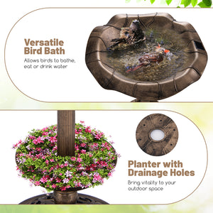 Standing Pedestal Birdbath and Feeder Combo with Lotus Leaf Bowl-Bronze