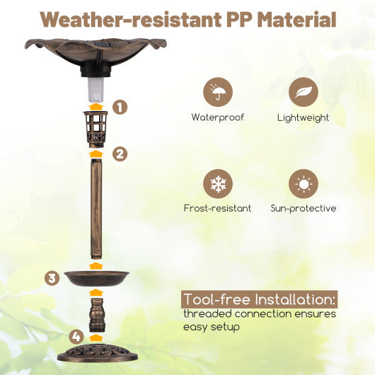 Standing Pedestal Birdbath and Feeder Combo with Lotus Leaf Bowl-Bronze