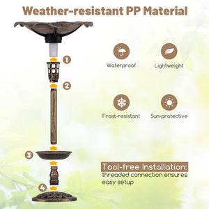 Standing Pedestal Birdbath and Feeder Combo with Lotus Leaf Bowl-Bronze