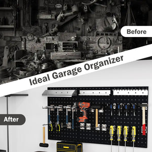 Wall-Mounted Pegboard Kit with 3 Pegboards for Garage Workshop-Black