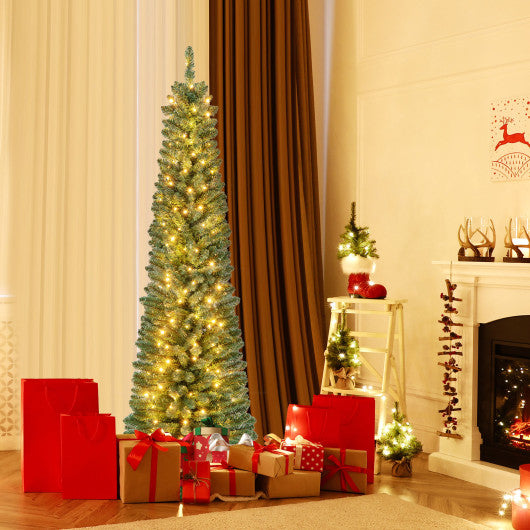 Pencil Christmas Tree with Memory Wire Branch Tips and Warm  LED Lights-6FT