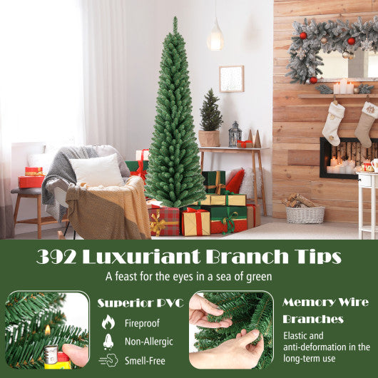 Pencil Christmas Tree with Memory Wire Branch Tips and Warm  LED Lights-6FT