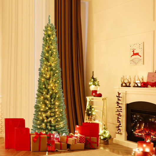 Pencil Christmas Tree with Memory Wire Branch Tips and Warm  LED Lights-7FT