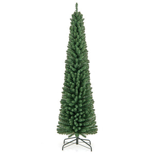 Pencil Christmas Tree with Memory Wire Branch Tips and Warm  LED Lights-7FT