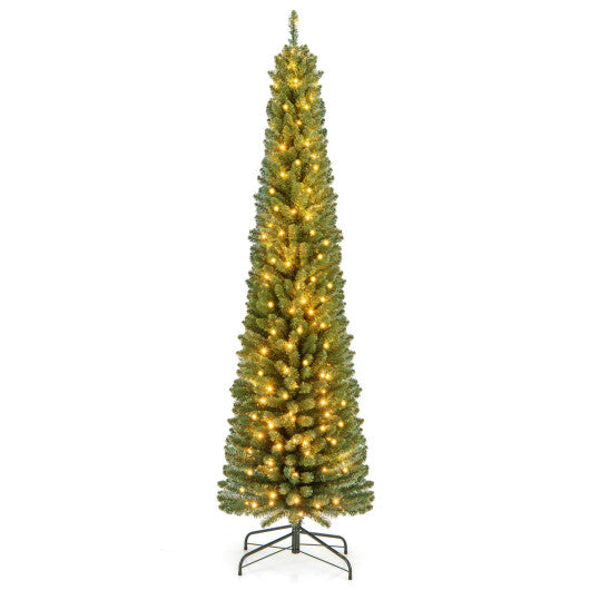 Pencil Christmas Tree with Memory Wire Branch Tips and Warm  LED Lights-7FT