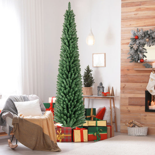 Pencil Christmas Tree with Memory Wire Branch Tips and Warm  LED Lights-8FT