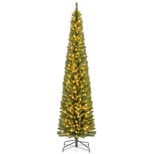 Pencil Christmas Tree with Memory Wire Branch Tips and Warm  LED Lights-8FT