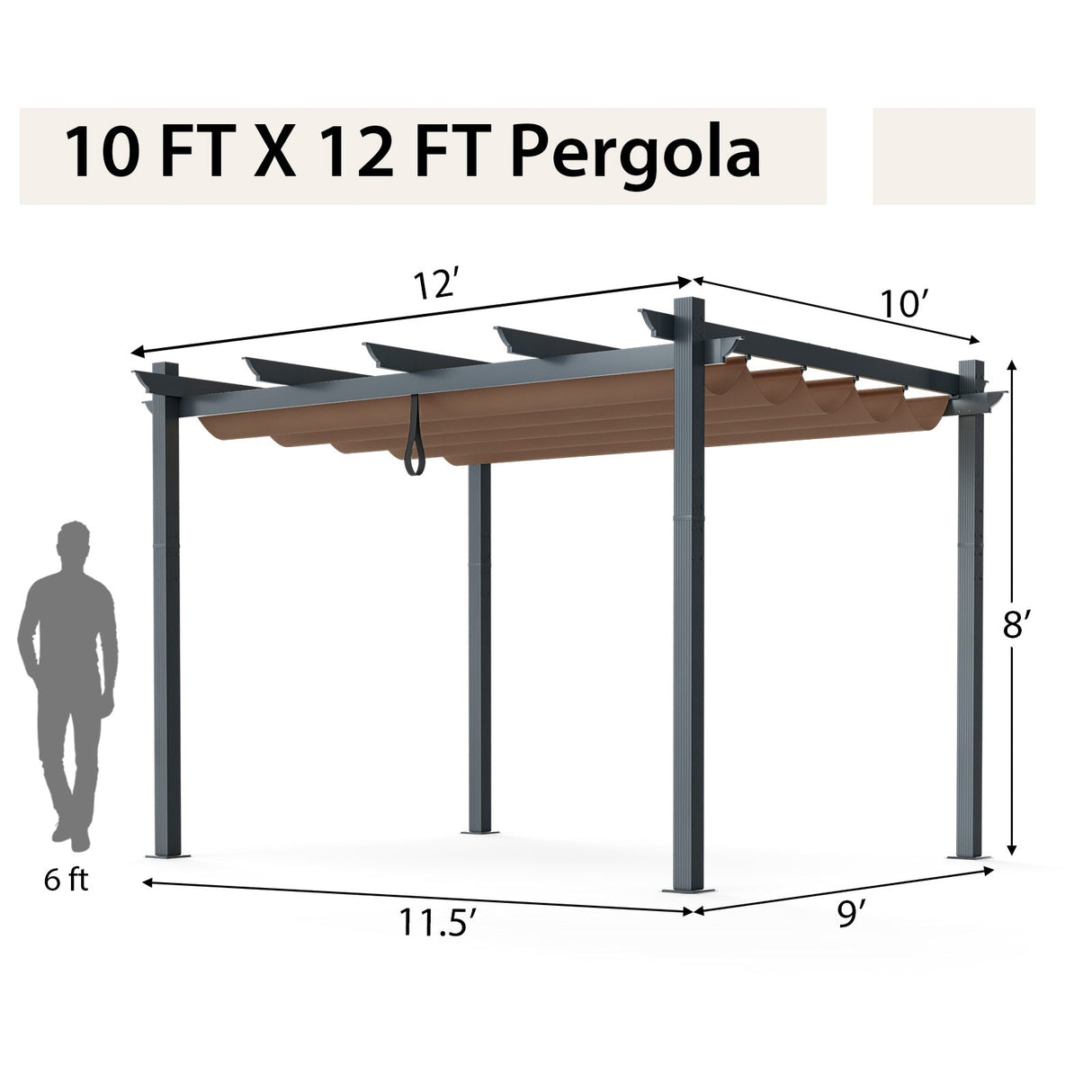 10 x 12 Feet Outdoor Aluminum Retractable Pergola Canopy Shelter Grape Trellis-Coffee by DirectDeals