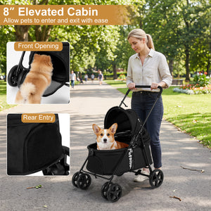 Pet Stroller for Small Medium Dogs Foldable with One-Step Rear Brake and Canopy-Black
