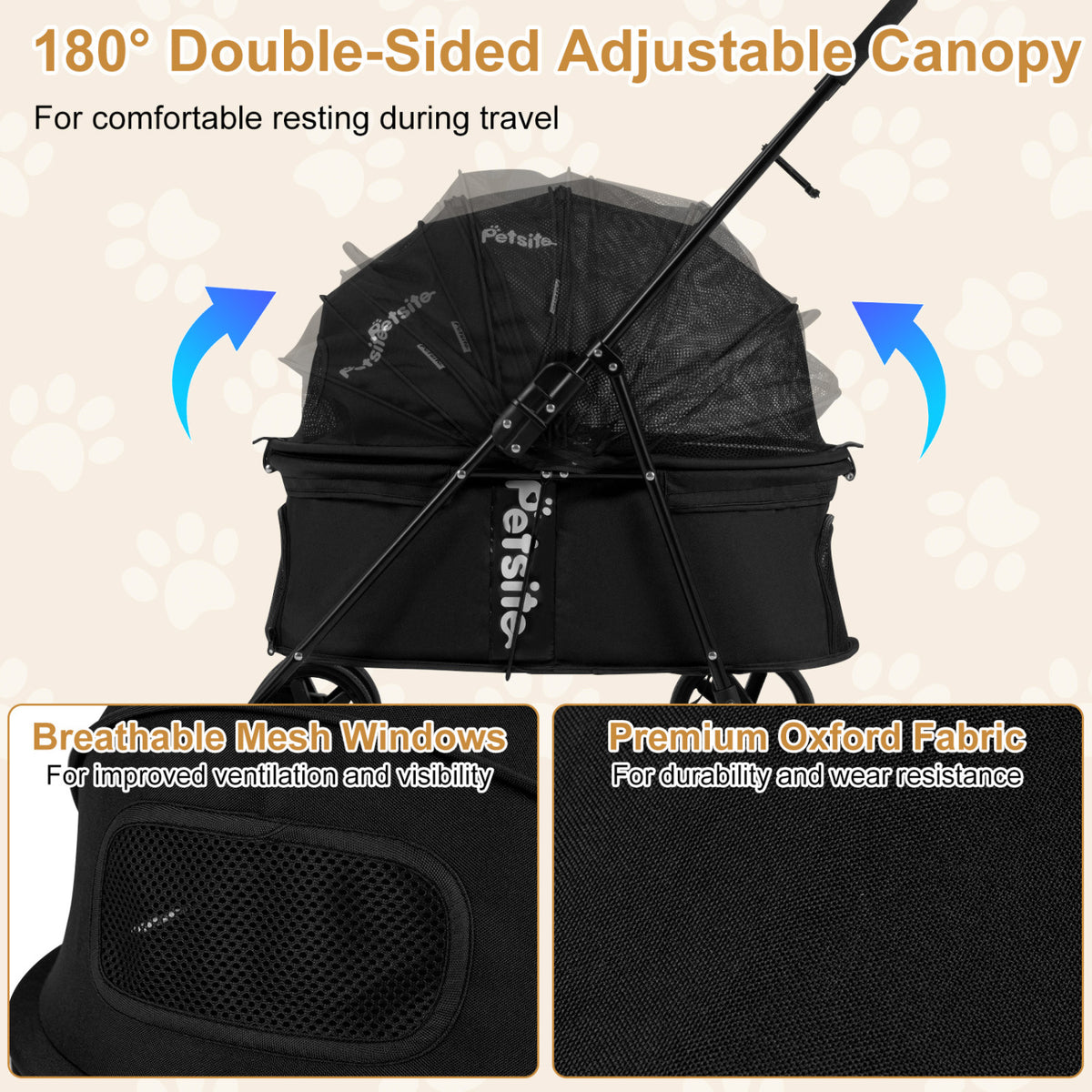 Pet Stroller for Small Medium Dogs Foldable with One-Step Rear Brake and Canopy-Black