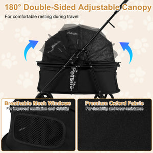 Pet Stroller for Small Medium Dogs Foldable with One-Step Rear Brake and Canopy-Black