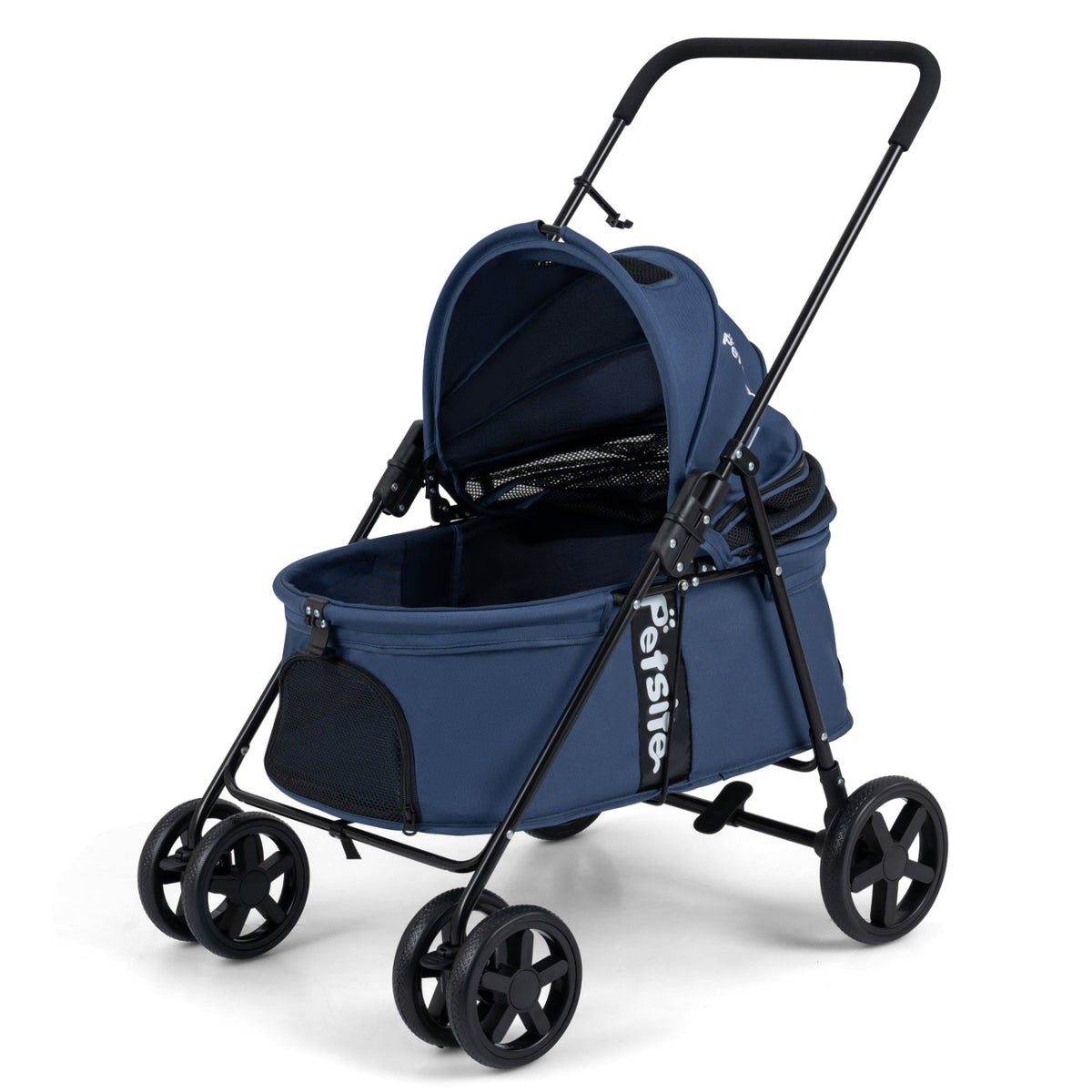 Pet Stroller for Small Medium Dogs Foldable with One-Step Rear Brake and Canopy-Navy