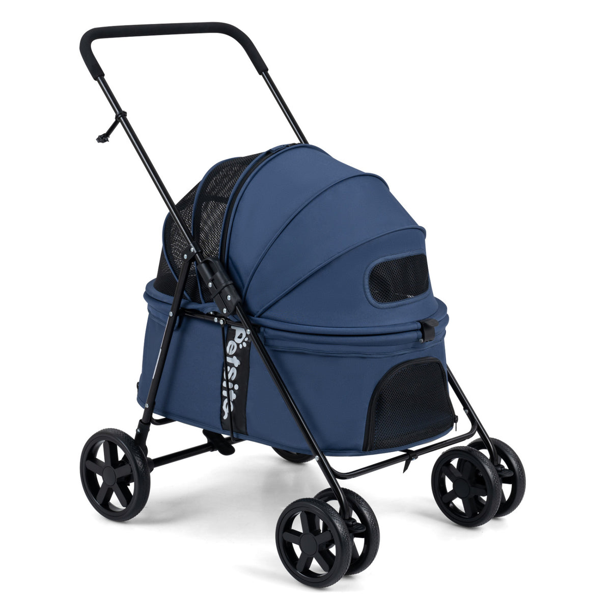 Pet Stroller for Small Medium Dogs Foldable with One-Step Rear Brake and Canopy-Navy