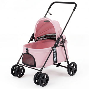 Pet Stroller for Small Medium Dogs Foldable with One-Step Rear Brake and Canopy-Pink