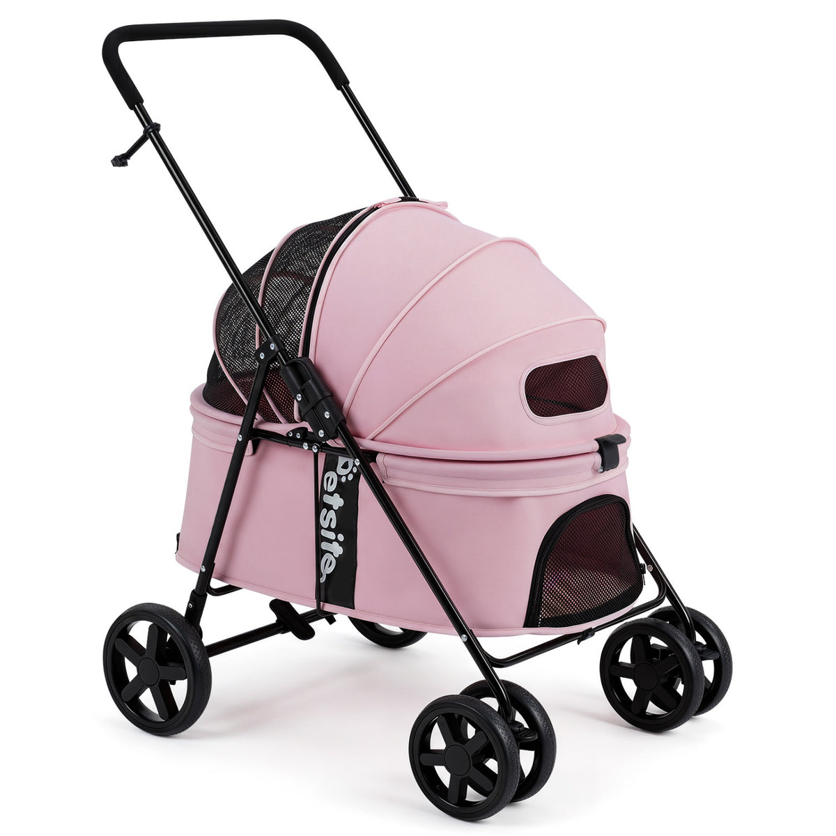 Pet Stroller for Small Medium Dogs Foldable with One-Step Rear Brake and Canopy-Pink