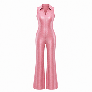 Petite Fit Hyper Pink Shimmer Collared Sleeveless Jumpsuit [Sizes SM-1X]