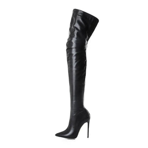 YING LAN Over the Knee High Boots for Women Sexy Zipper Pointed Toe High Heel Faux Leather Surgical Stretch Riding Thigh High Boots Black Size 4.5