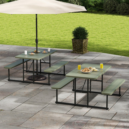 Picnic Table Bench Set for 2-4 People Outdoor Rectangular Camping Dining Table-Green