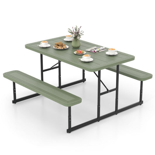 Picnic Table Bench Set for 2-4 People Outdoor Rectangular Camping Dining Table-Green