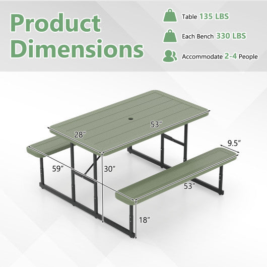 Picnic Table Bench Set for 2-4 People Outdoor Rectangular Camping Dining Table-Green