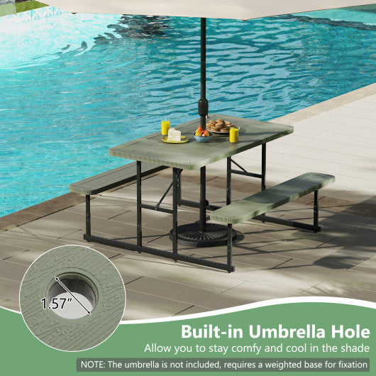 Picnic Table Bench Set for 2-4 People Outdoor Rectangular Camping Dining Table-Green